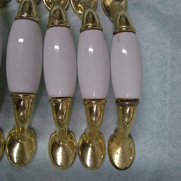 Vintage Cabinet Pull Handles Polish Brass & White Ceramic Drawer 41 - Picture 6 of 9